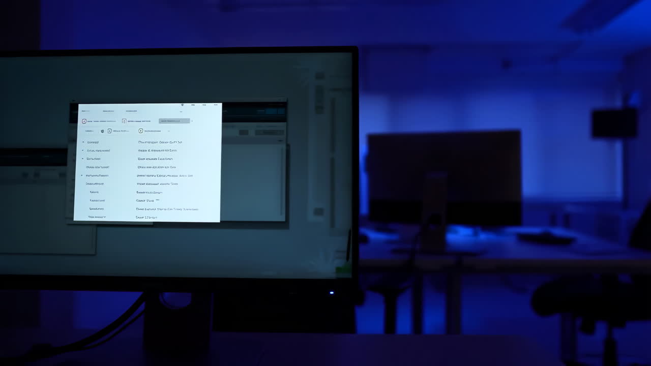 Office with computer monitors and desks