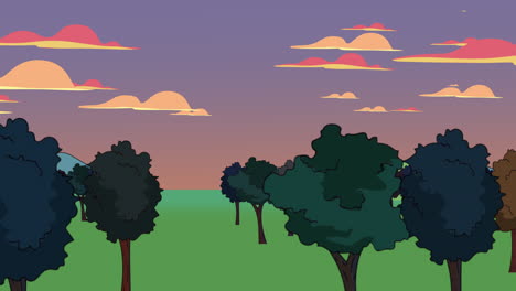 cartoon animation background with forest and mountain