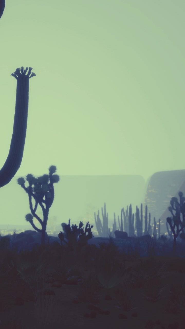 Cacti and desert plants in early morning light in a remote location