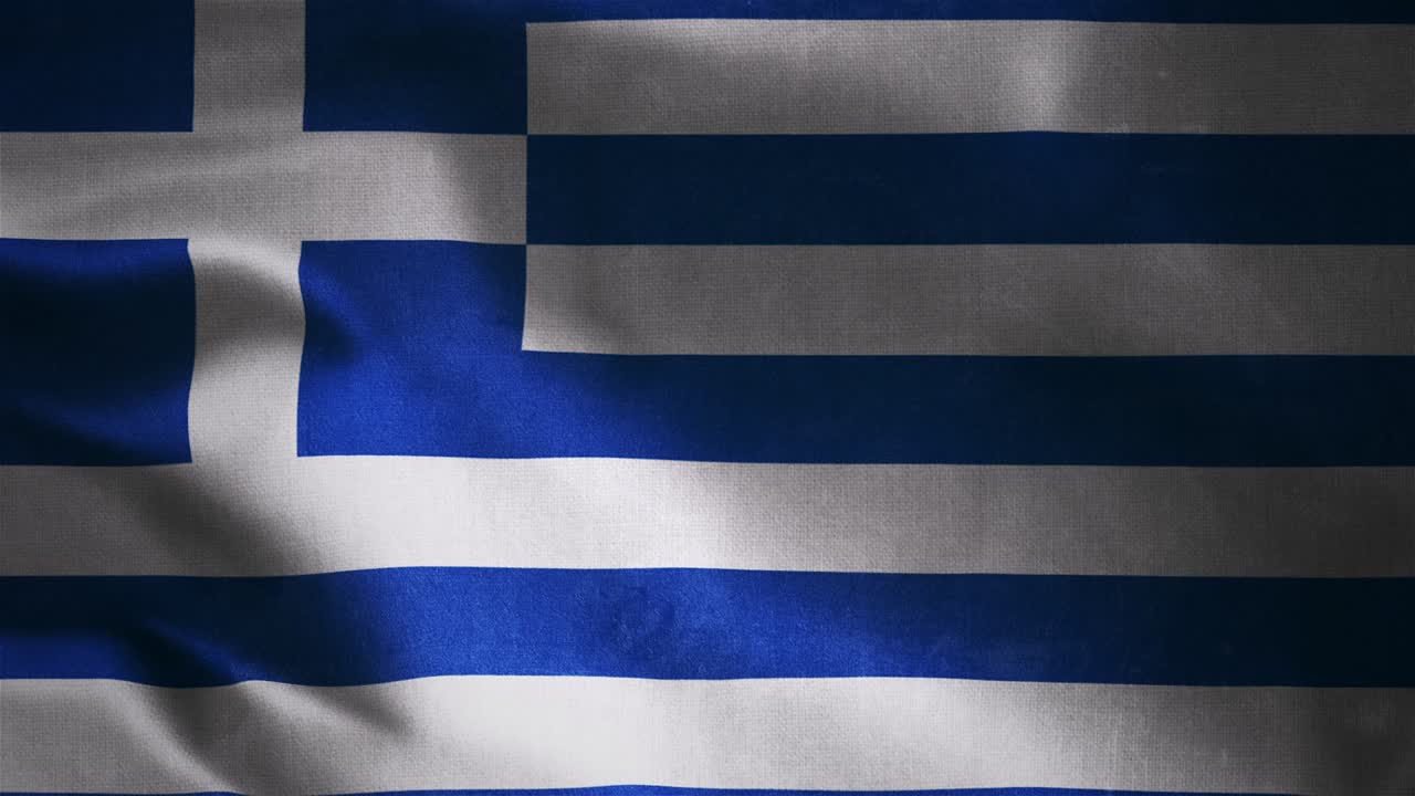 Primo piano della bandiera greca che sventola delicatamente