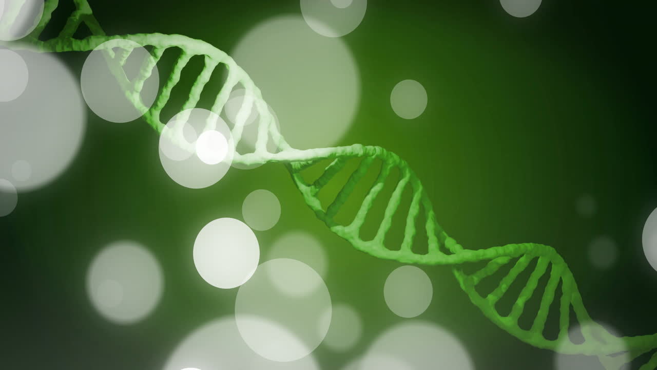 Animation of dna strand and spots of light on dark background