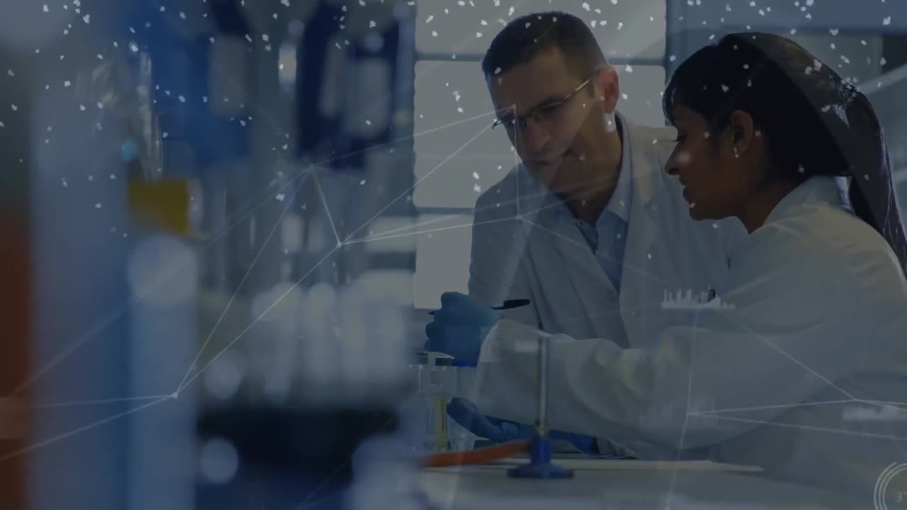 animación de la red de conexiones entre diversos científicos en el laboratorio