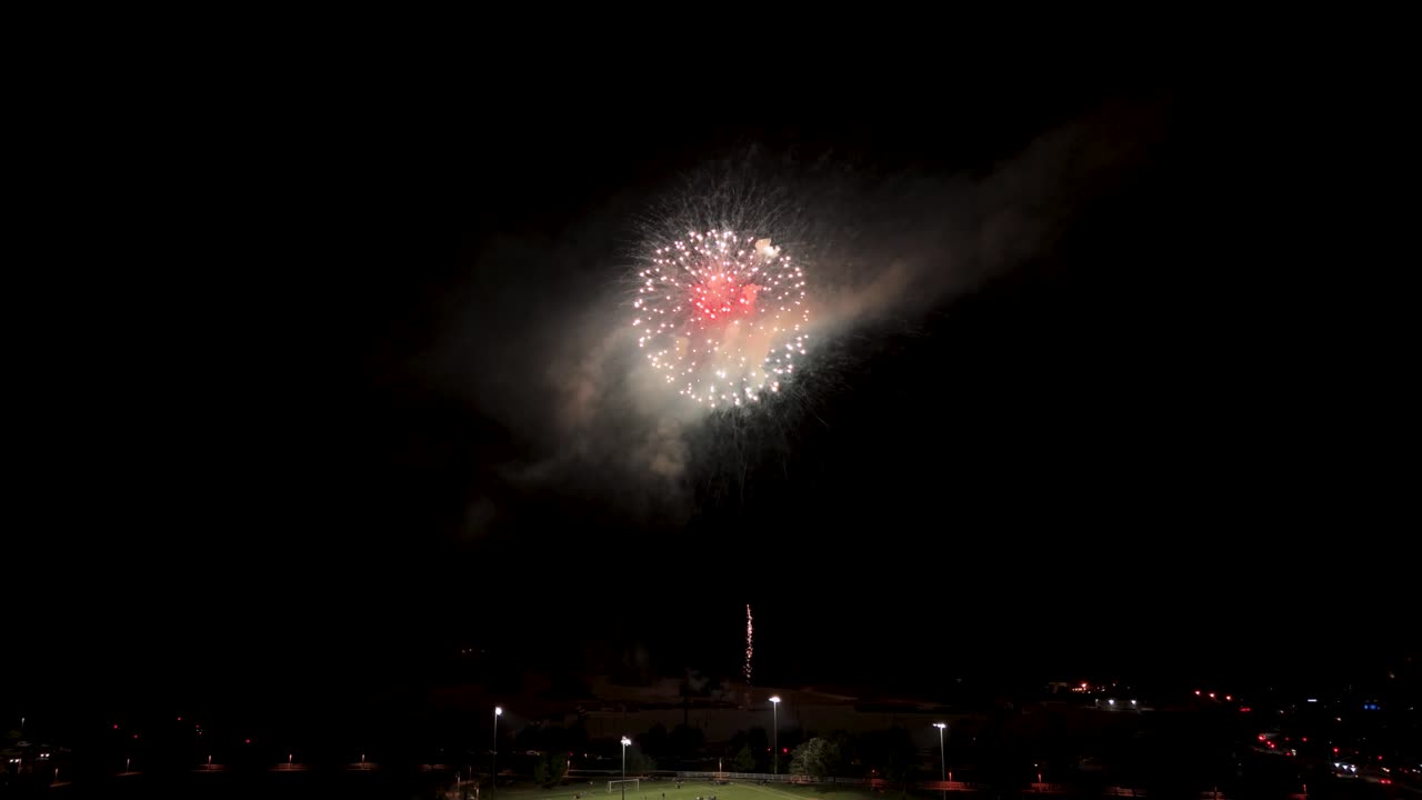 4th Of July Fireworks At Night - Low Angle Shot