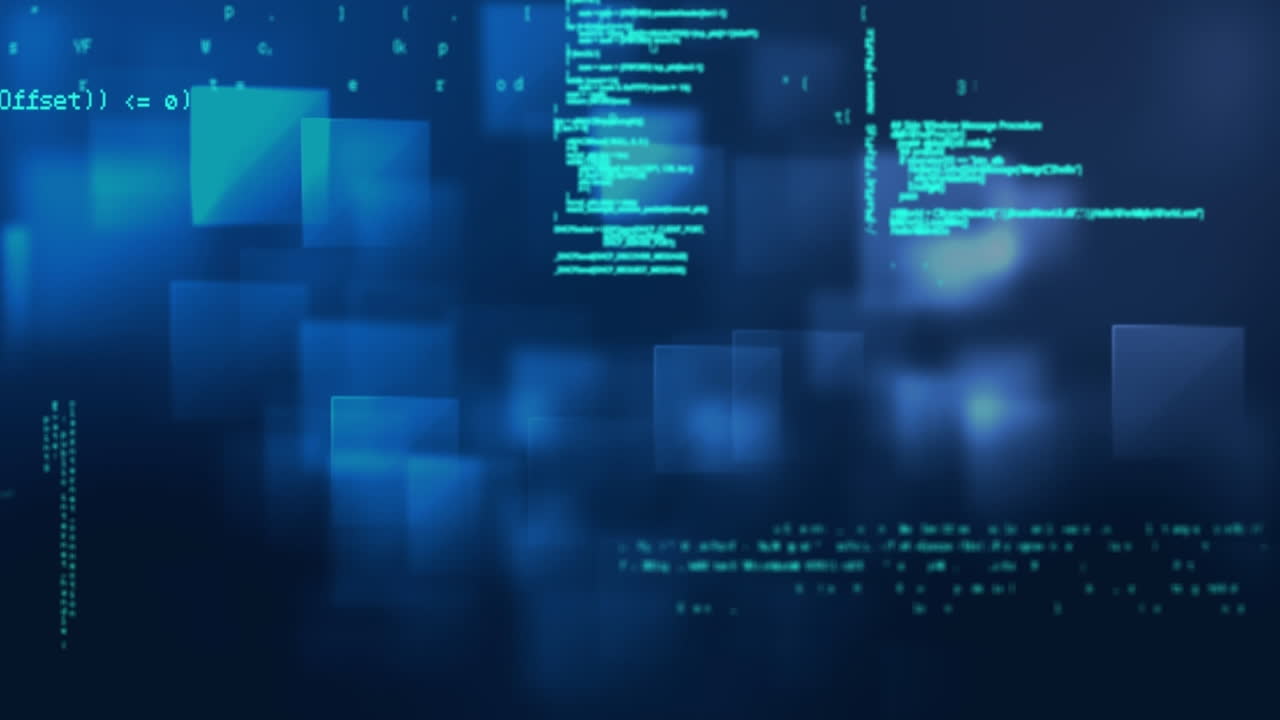 animación de texto y procesamiento de datos sobre fondo azul