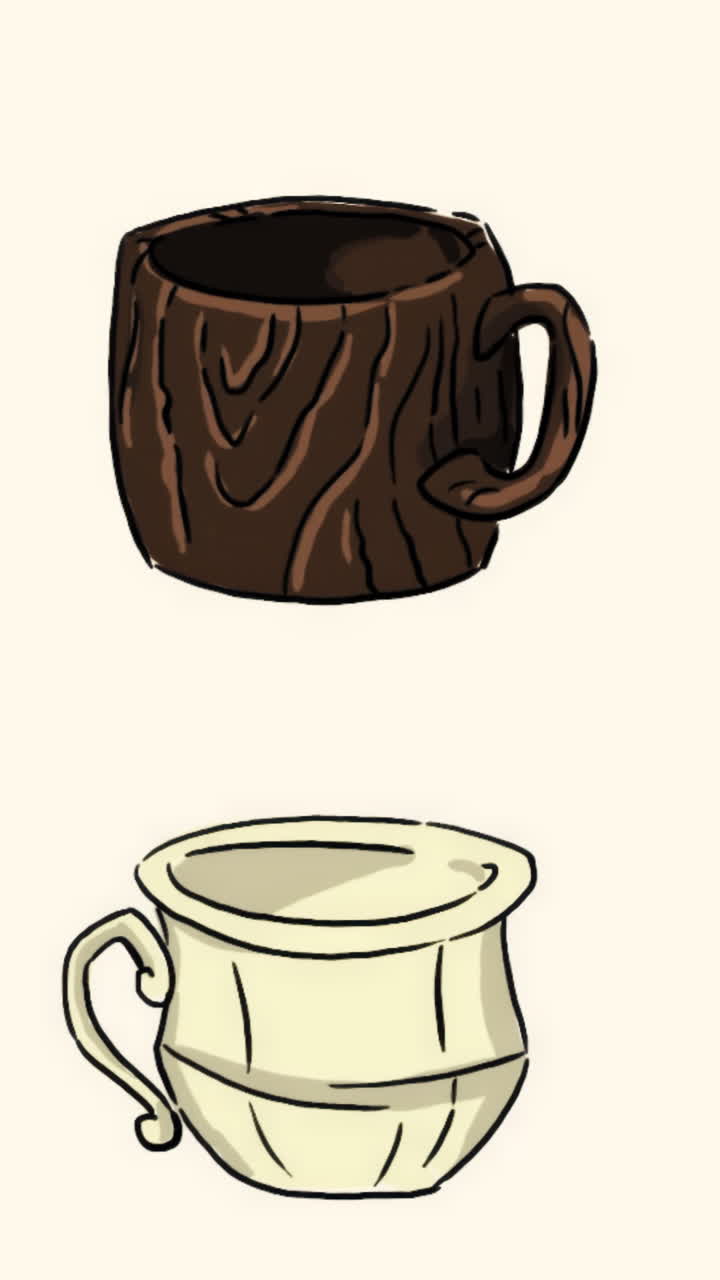 Vintage Wooden and Ceramic Cups