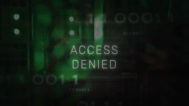 Access denied text and microprocessor connections against close up of a computer server