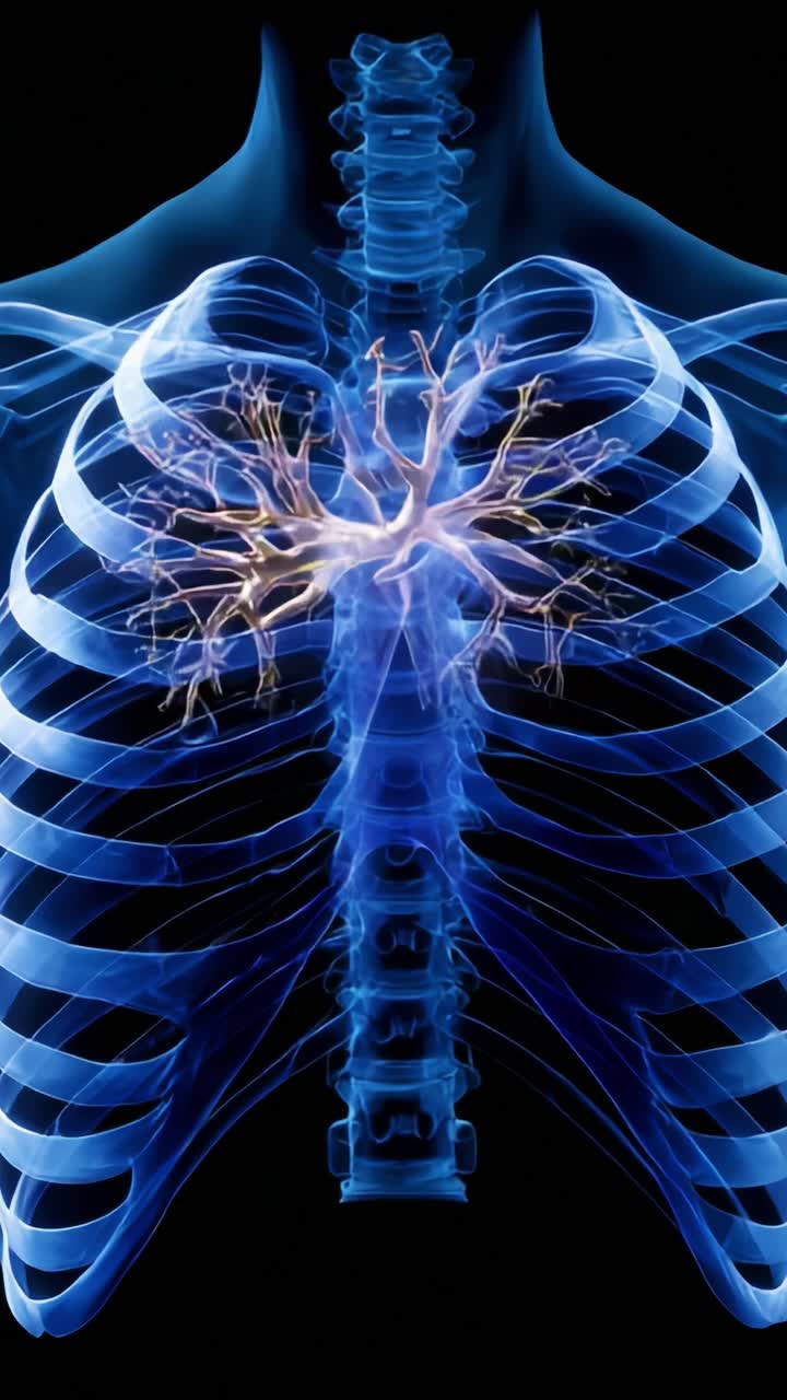 Anatomical Visualization of Respiratory System Showing Lungs and Bronchial Tree in X-ray Style with Emphasis on Structure and Functionality of Breathing Mechanism
