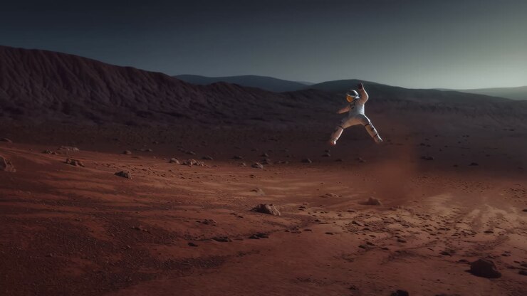 Astronaut Jumping on a Red Planet