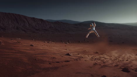 astronaut jumping on a red planet