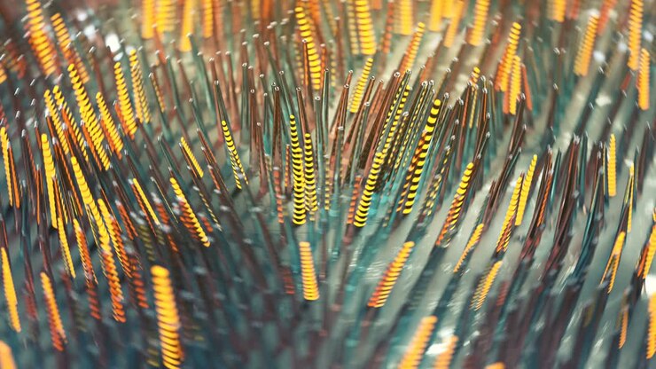 Bølgende optiske fiberør, sømløs loop 3D-render animation.