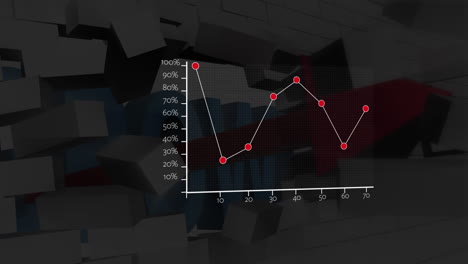 animación del procesamiento de datos financieros con estadísticas sobre el desmoronamiento de la pared