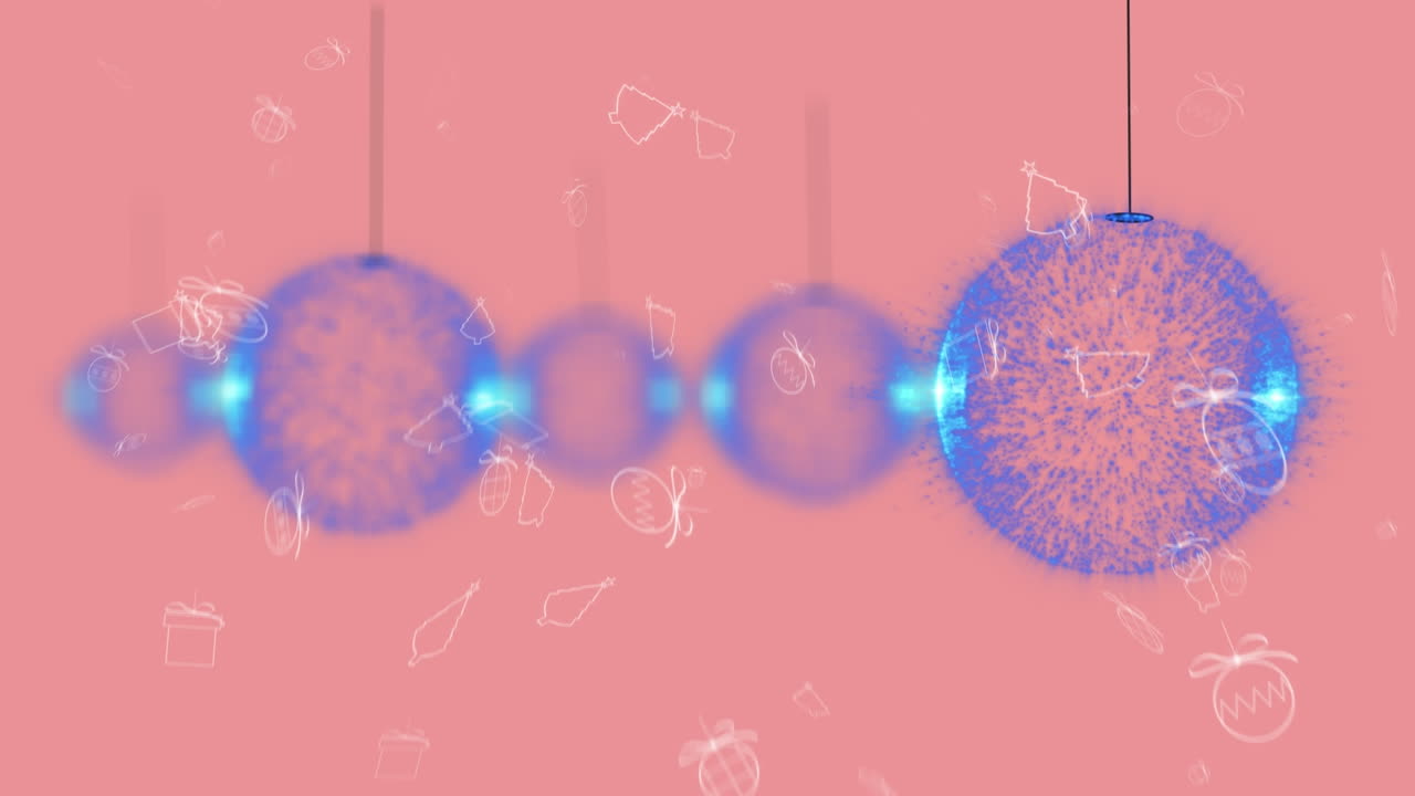 핑크색 배경에 떨어지는 크리스마스 장식 위에 크리스마스 보블의 애니메이션
