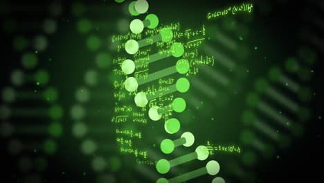 animación de la cadena de adn y procesamiento de datos científicos sobre un fondo negro
