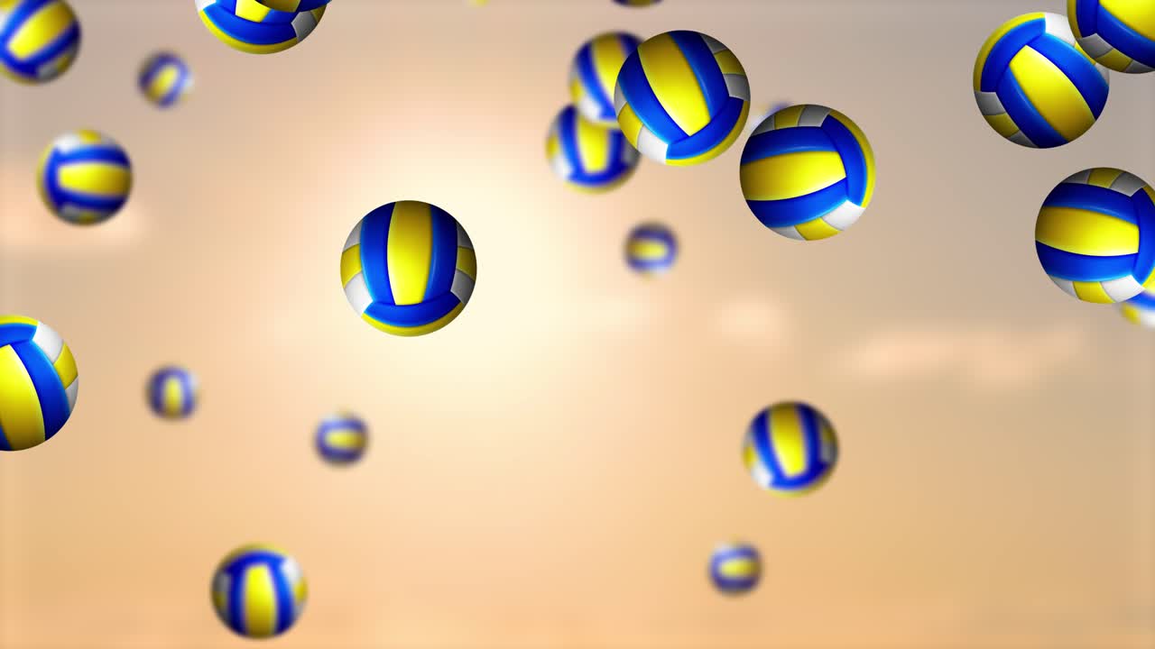 Volleyball balls falling in sunset sky