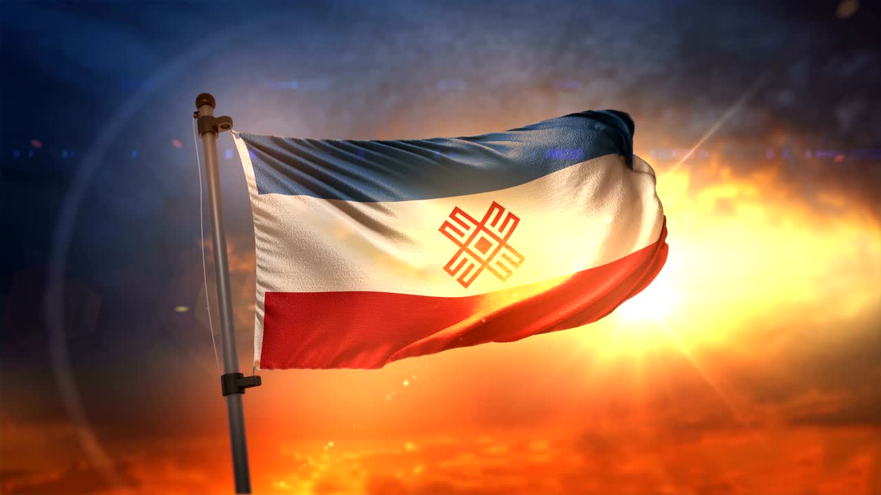 la bandera de mari el retroiluminada en un hermoso ciclo de amanecer en cámara lenta 4k