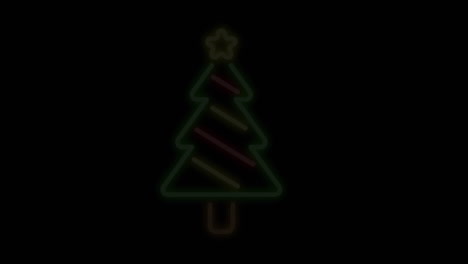 animación de una estrella iluminada en la parte superior del árbol de navidad parpadeando contra un fondo negro