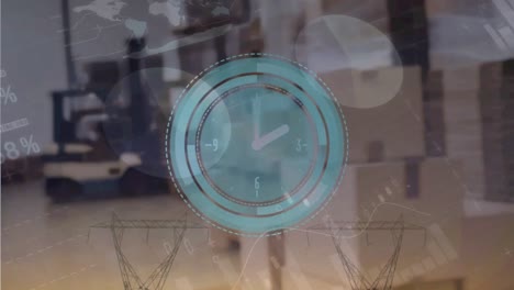 animación del reloj y el procesamiento de estadísticas en los estantes del almacén