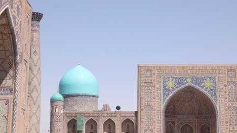 bright blue tiled dome in the registan square in samarkand, uzbekistan along the historic silk road