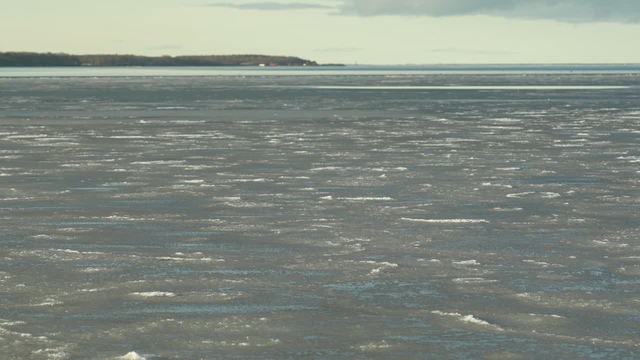 Frozen Baltic Sea in the winter. Icy cold Polish coastline
