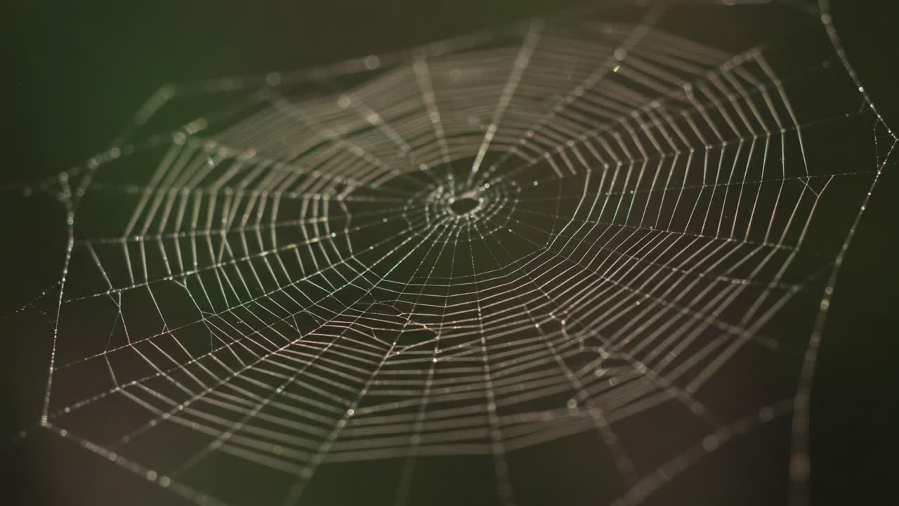 A Close-Up View of a Beautifully Crafted Spider Web Showcasing Intricate Patterns and Droplets of Water, Bringing Nature's Artistry to Life