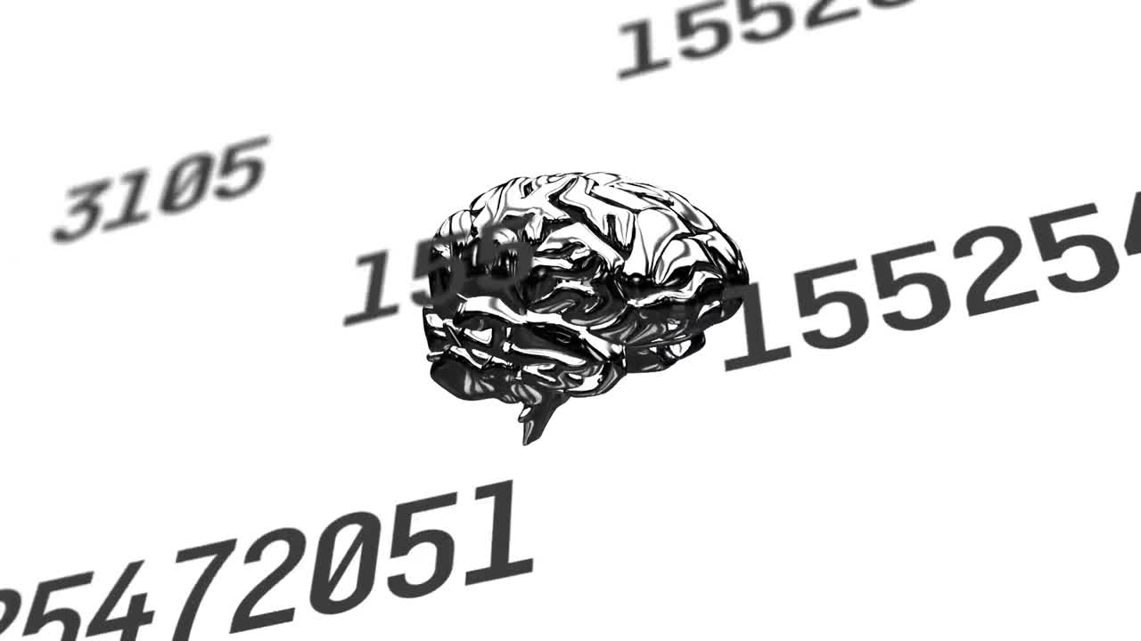 Human brain spinning against multiple changing numbers on white background