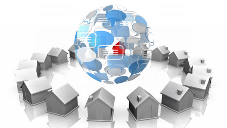 message bubble icons and digital houses