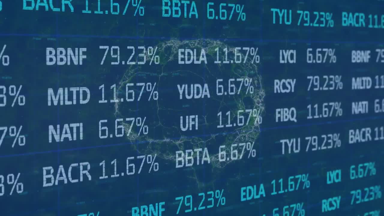 Animation of financial data processing over digital brain