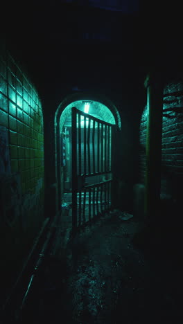 dark alleyway with a metal gate