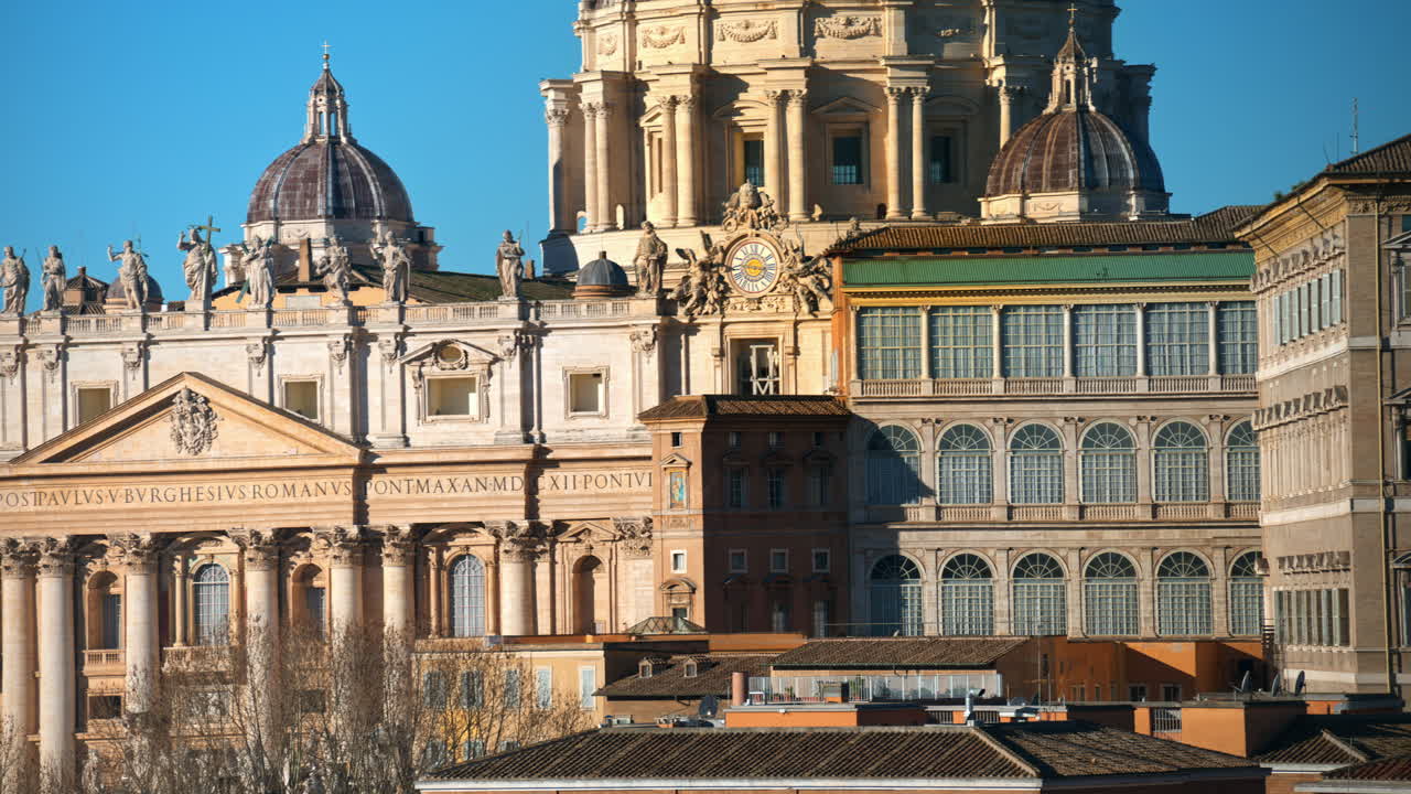 Aerial view of Vatican city from the distance. Saint Peter's Basilica at sunset in Rome, Italy