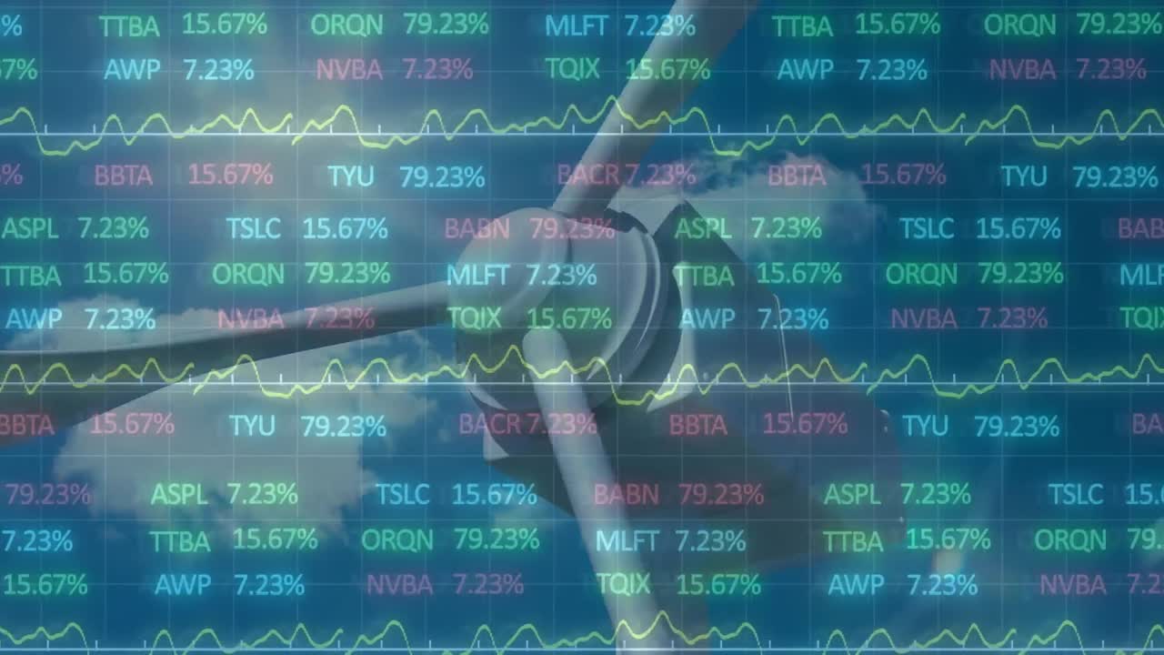 풍력 터빈을 통해 금융 데이터 처리의 애니메이션