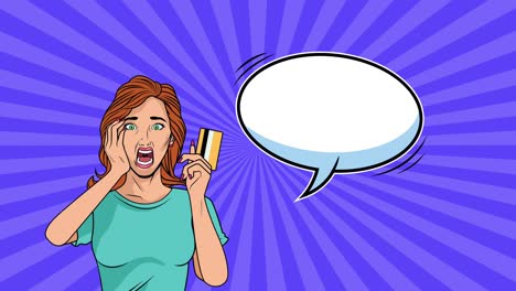 mujer hermosa con tarjeta de crédito estilo pop art