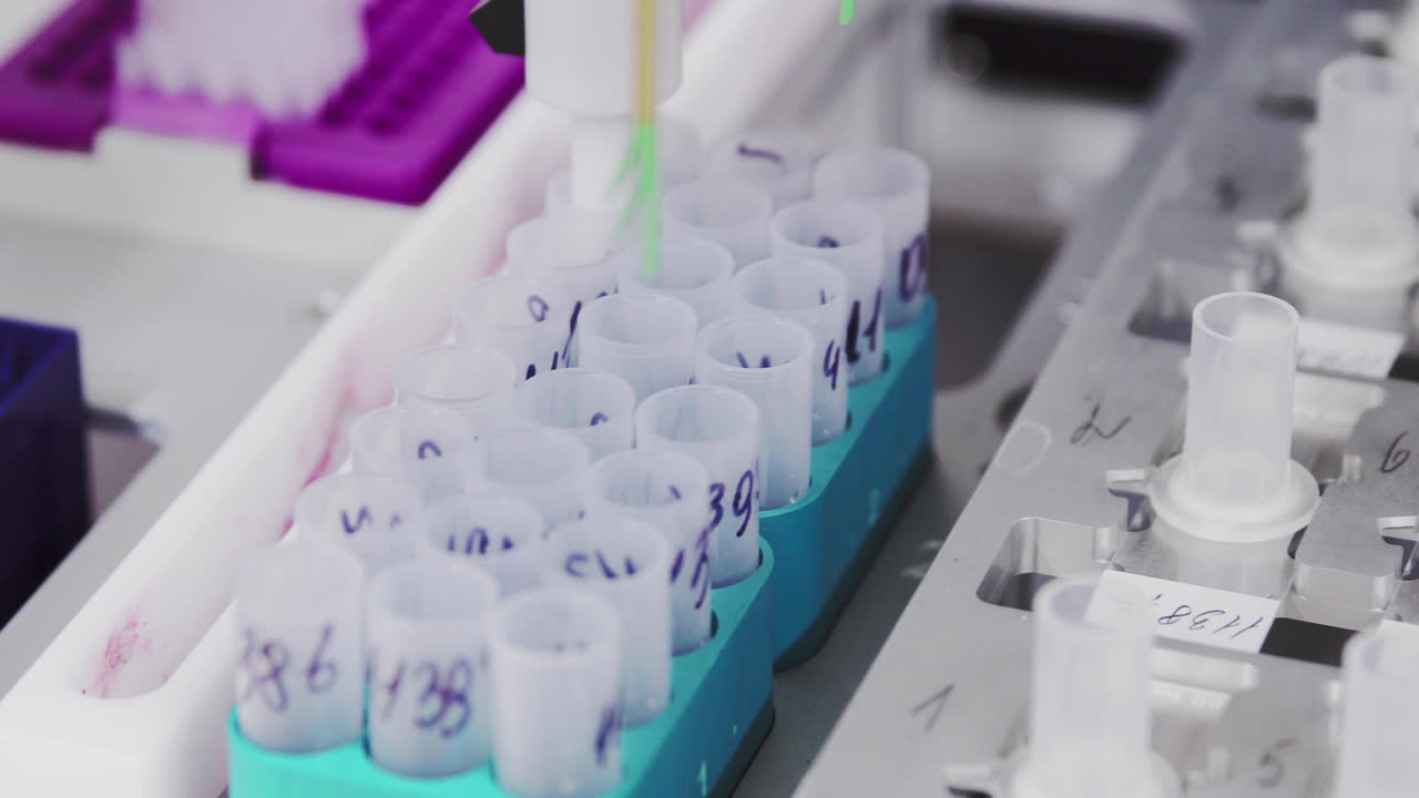 en el centro médico en el laboratorio, el robot realiza automáticamente el análisis para determinar las células cancerosas en las muestras de los pacientes