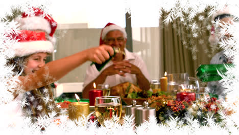 Christmas-snowflake-border-with-family-dinner-and-crackers