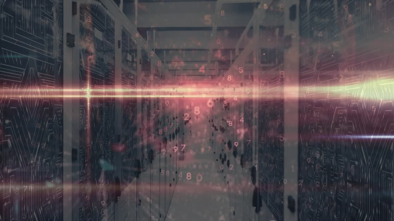 Aisle flare appearing pulsing sliding as digits drifting forward peaking then fading showing data