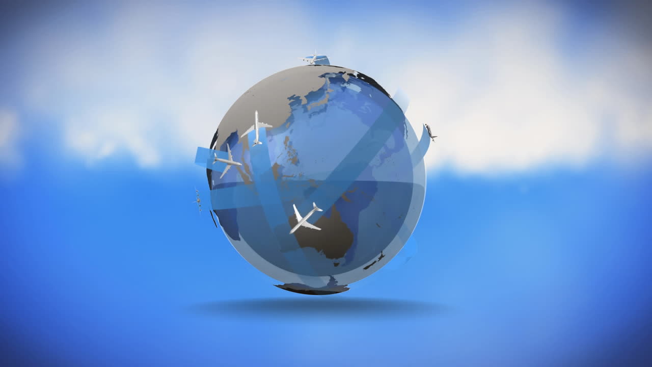 Globe with airplanes