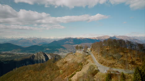 aerial flying towards sighignola viewpoint overlooking lake como