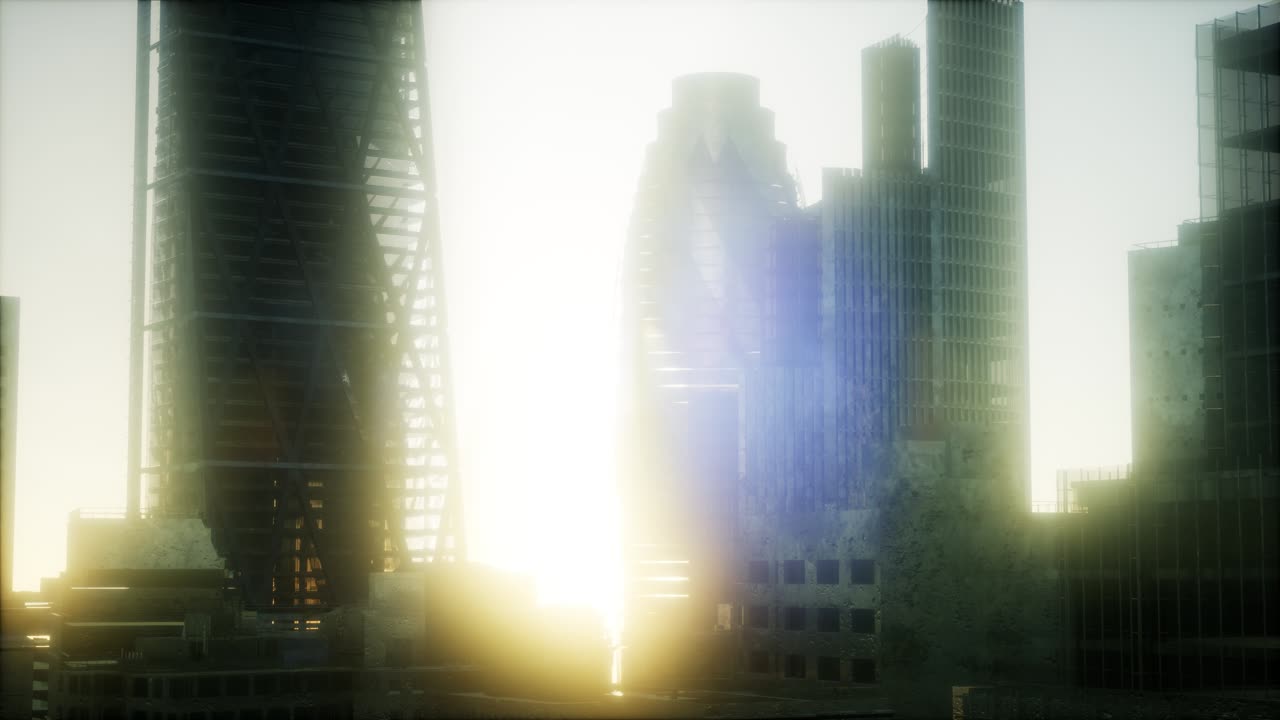 해가 지는 런던 시의 개념