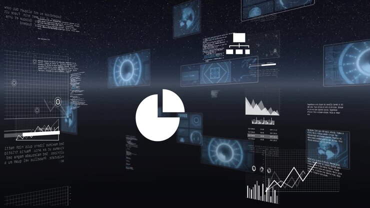 Animation of digital data processing over grid on black background