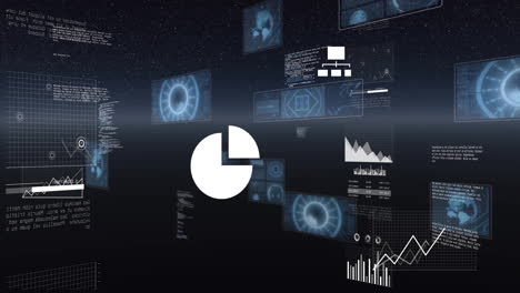 animation of digital data processing over grid on black background