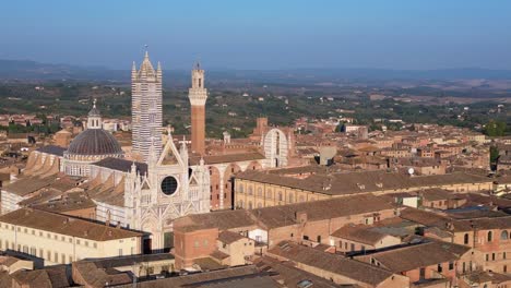 white cathedral great aerial top view flight medieval town siena tuscany italy