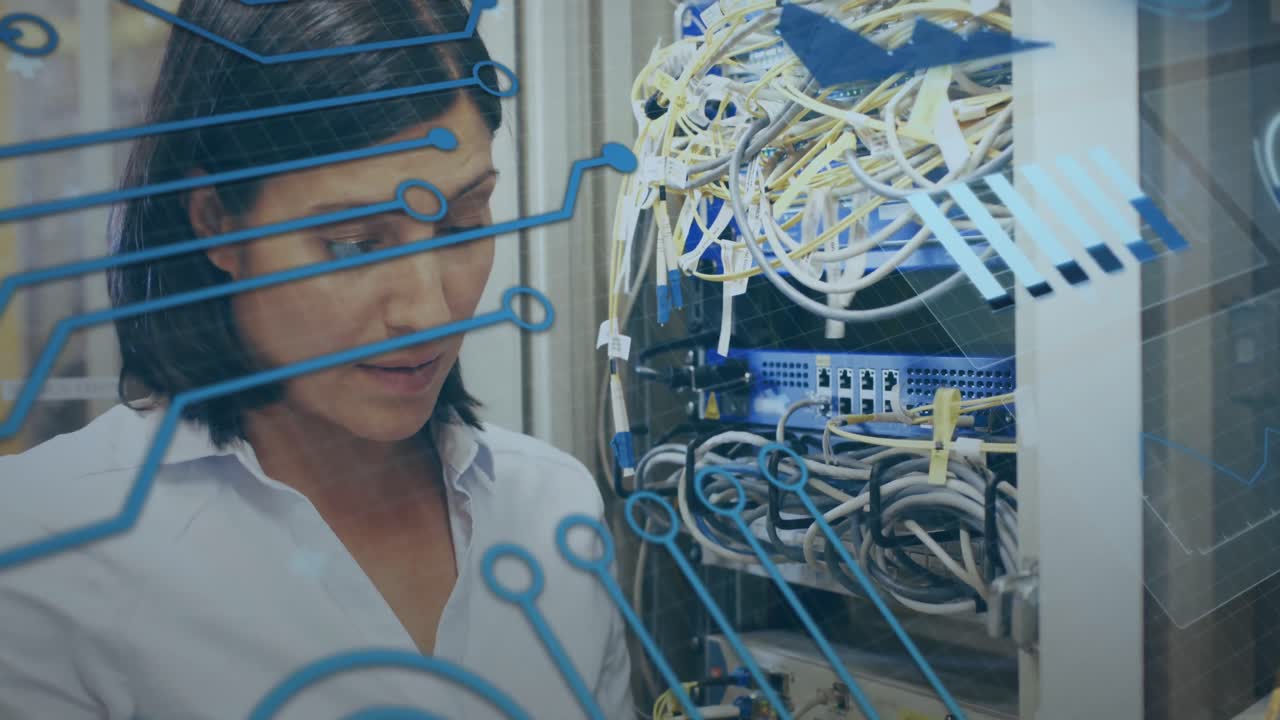 animación de la red de conexiones e iconos sobre personas que usan auriculares de teléfono