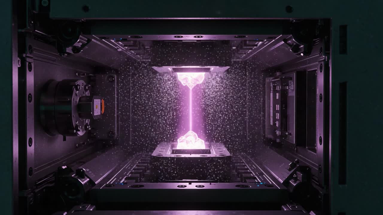 Captivating High-Energy Plasma Stream Inside a Laboratory Device, Showcasing An Intricate Interaction Between Light and Particles