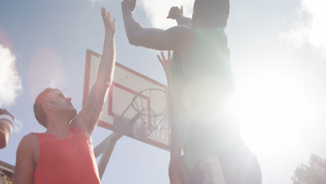 Basketball-players-practicing-in-basketball-court