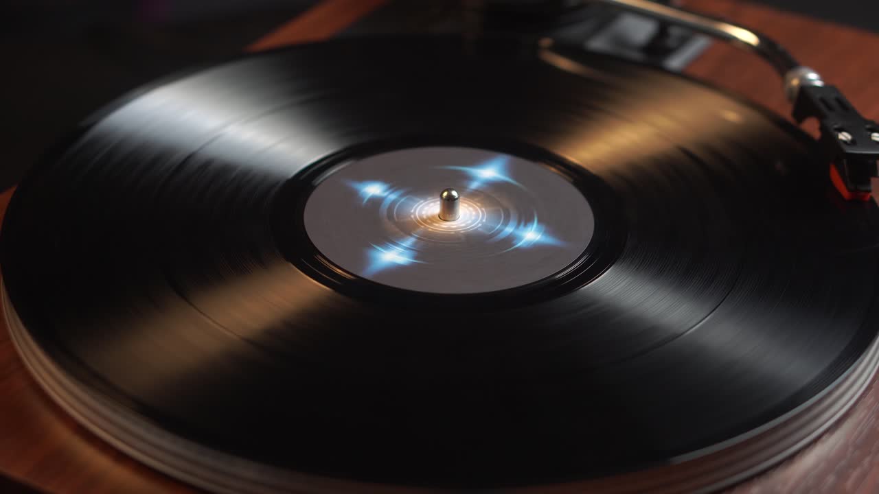 Close Up of Vinyl Record and Starting Playback on Turntable