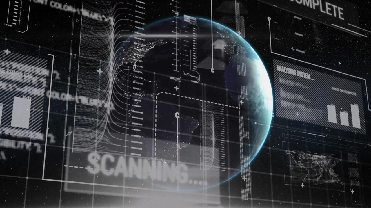 Animation of data processing over globe on black background