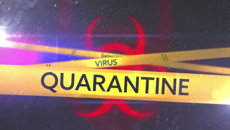 animation of danger virus text over warning sign on black background