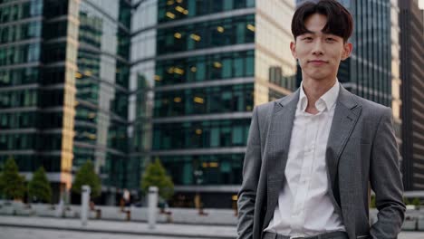 businessman in front of modern office buildings