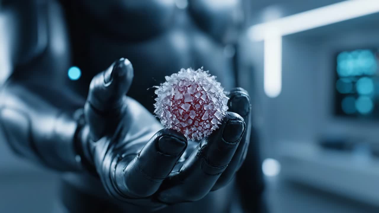 Scientific Experiment with Red Liquid Sphere