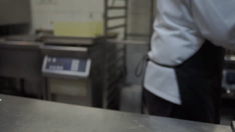 footage of a cook peeling garlic in a kitchen of a restaurant