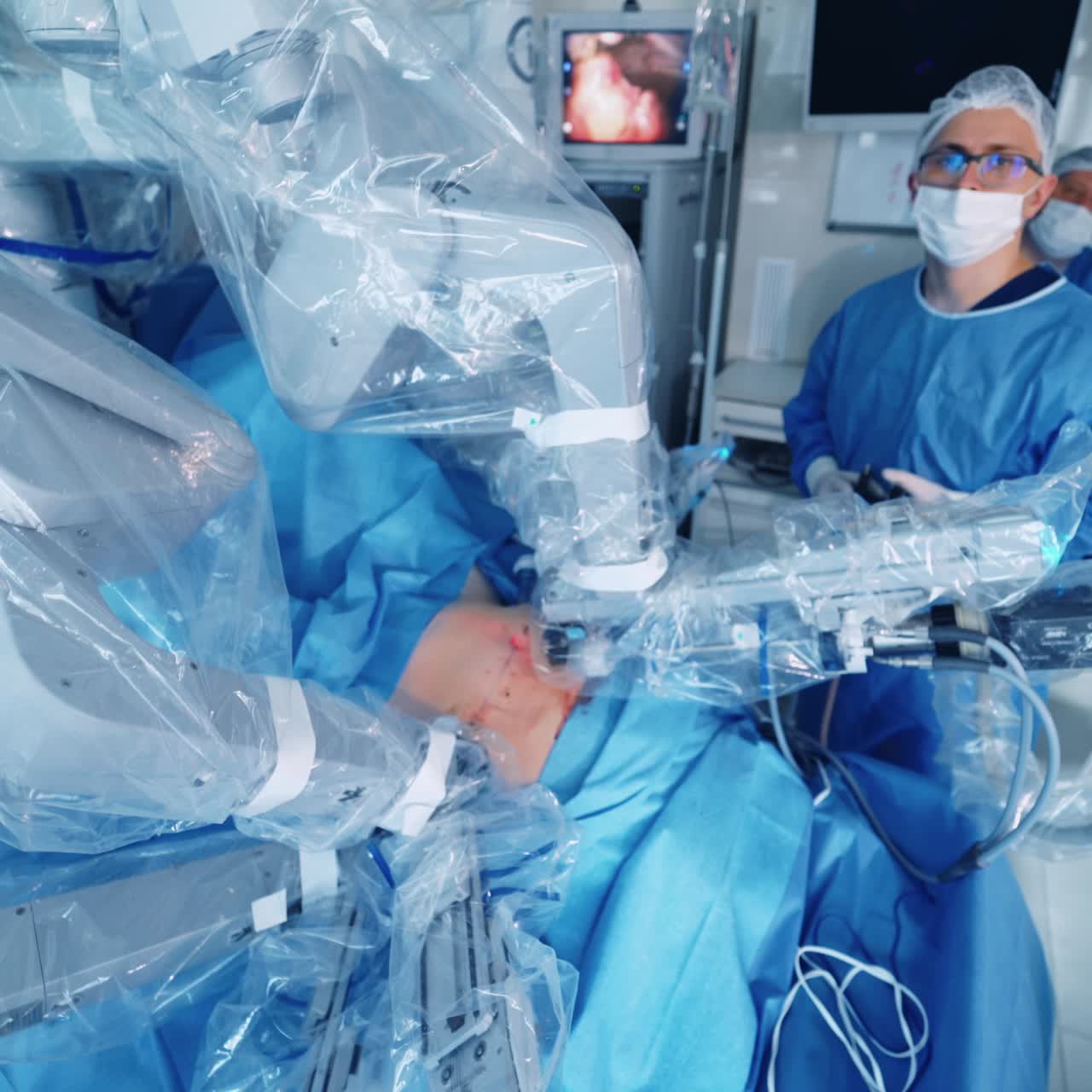 Robot assisted surgical system. Medical robot. Surgery in the operating robotic technology